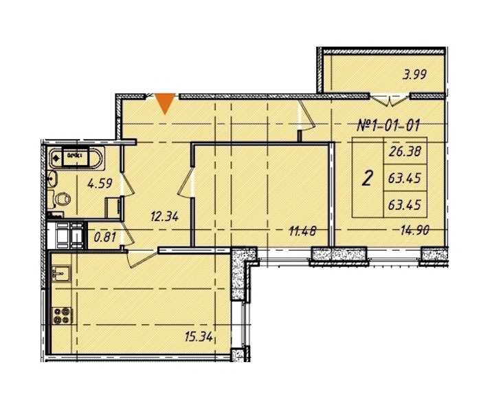 Двухкомнатная квартира в : площадь 63.45 м2 , этаж: 1 – купить в Санкт-Петербурге